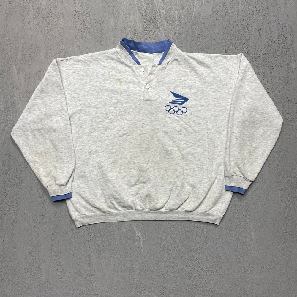Vintage USPS Olympics Henley Sweatshirt Mens Large Grey 90s United States Postal